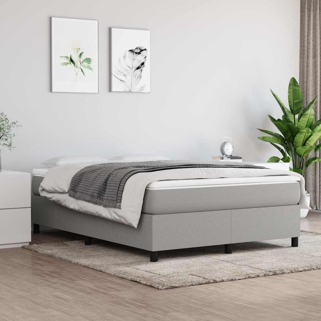 Box Spring Bed Frame Light Grey Double Fabric
