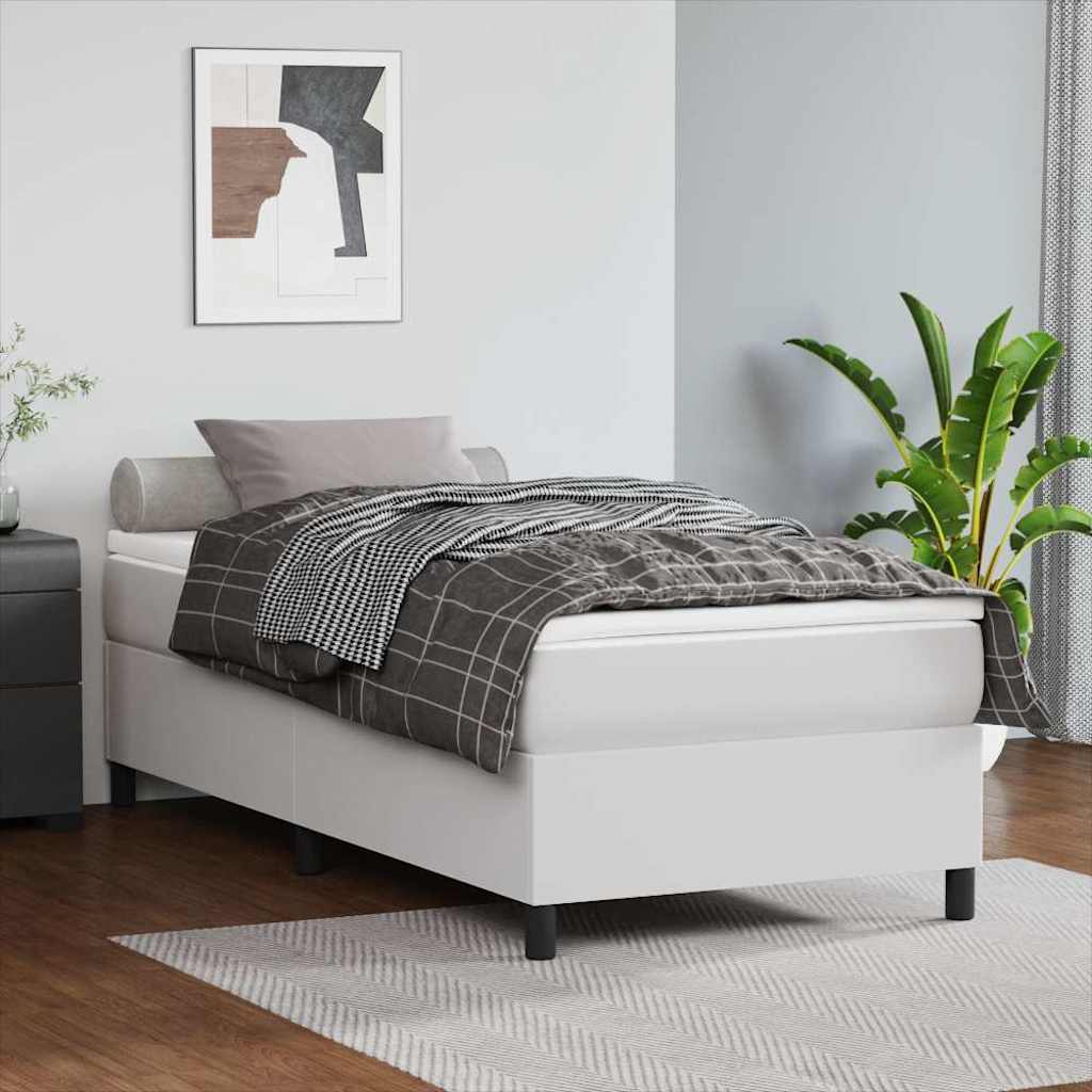 Box Spring Bed Frame White Single Faux Leather