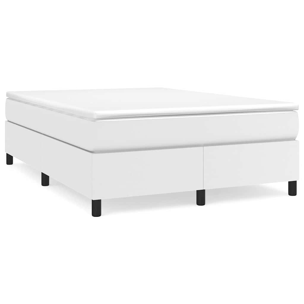 Box Spring Bed Frame White Double Faux Leather