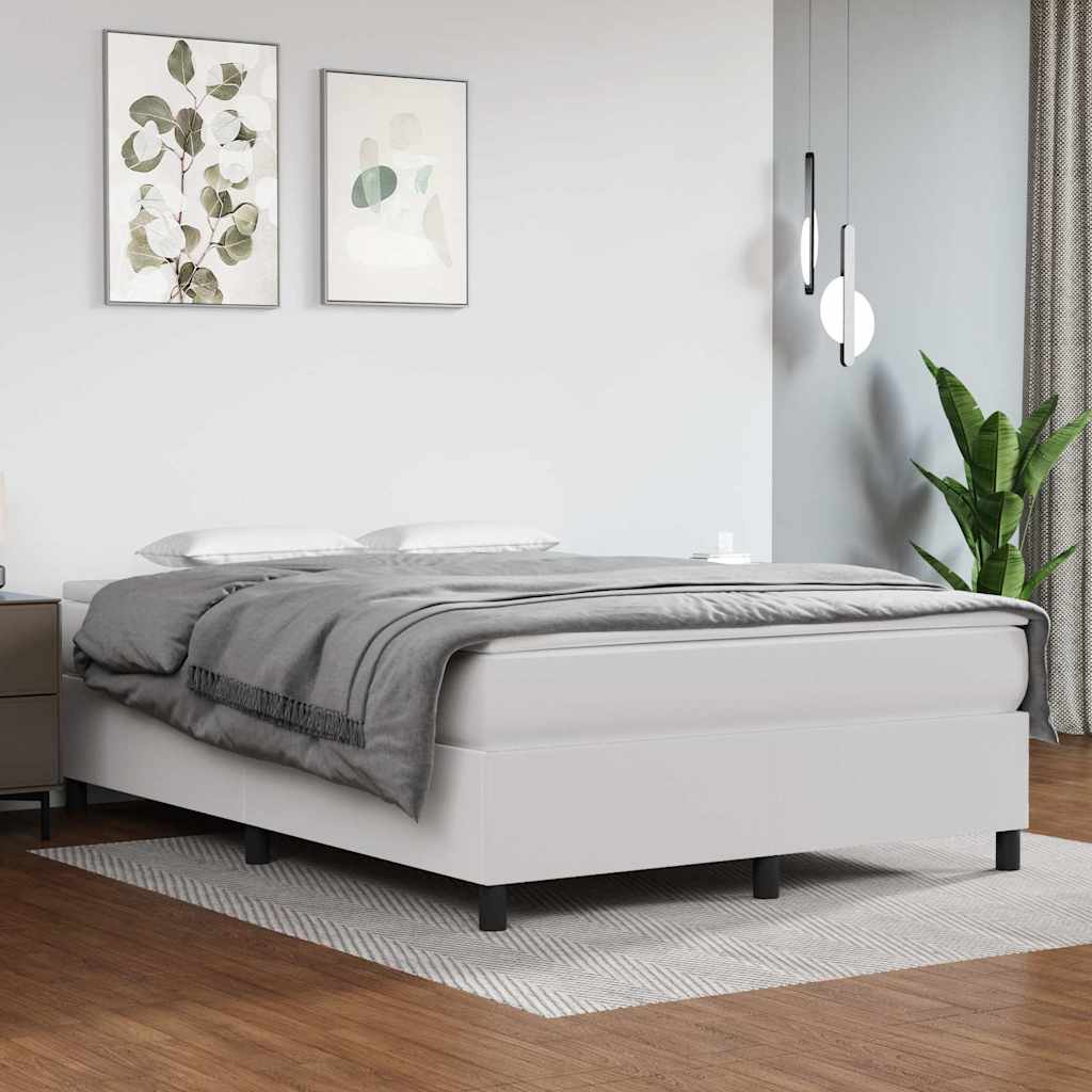 Box Spring Bed Frame White Double Faux Leather