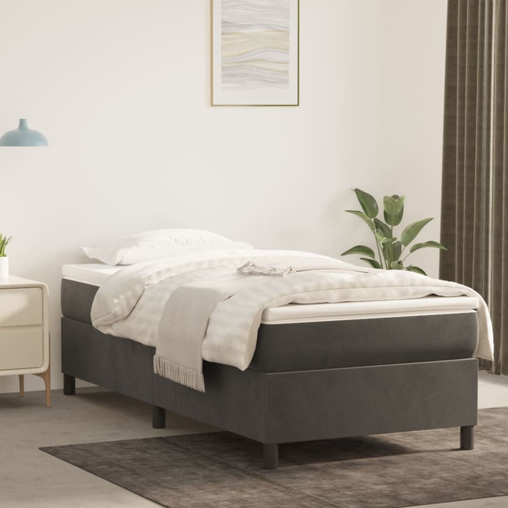 Box Spring Bed Frame Dark Grey Single Velvet (UK/IE/FI/NO only)