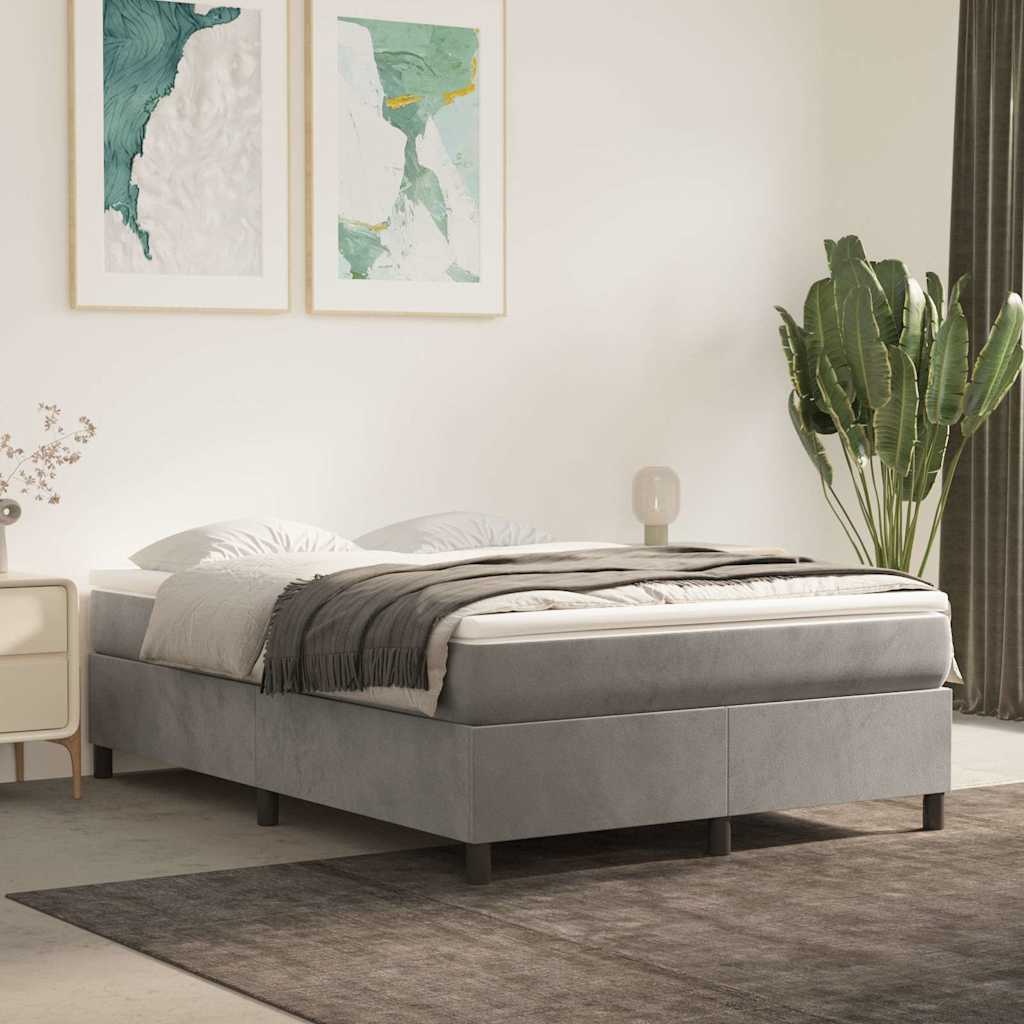 Box Spring Bed Frame Light Grey Double Velvet