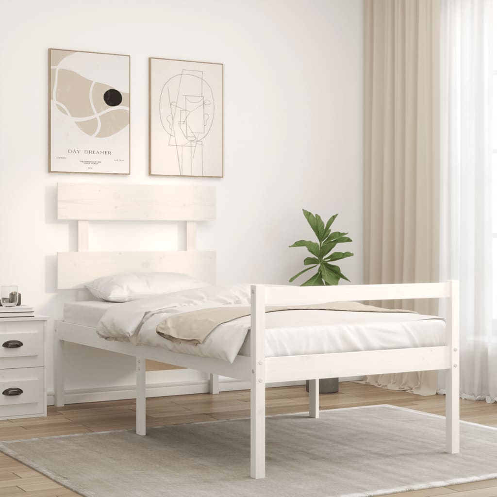 Senior Bed without Mattress White Single Solid Wood