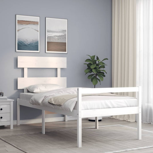 Senior Bed without Mattress White Single Solid Wood