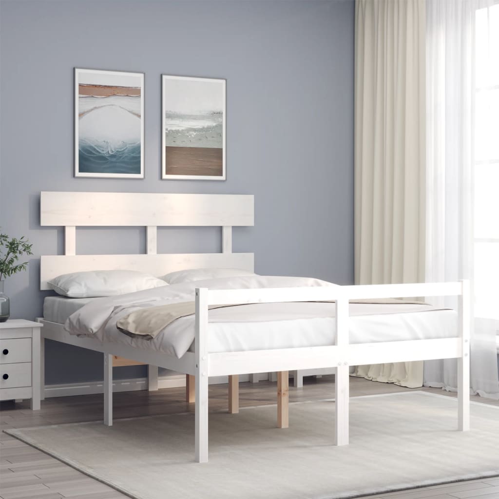 Senior Bed without Mattress White Small Double Solid Wood