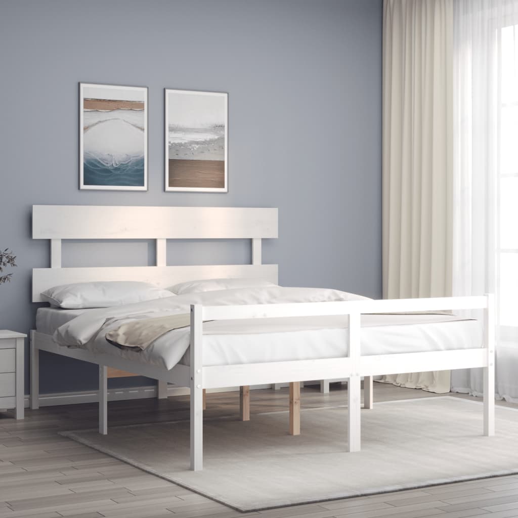Senior Bed without Mattress White 160x200 cm Solid Wood