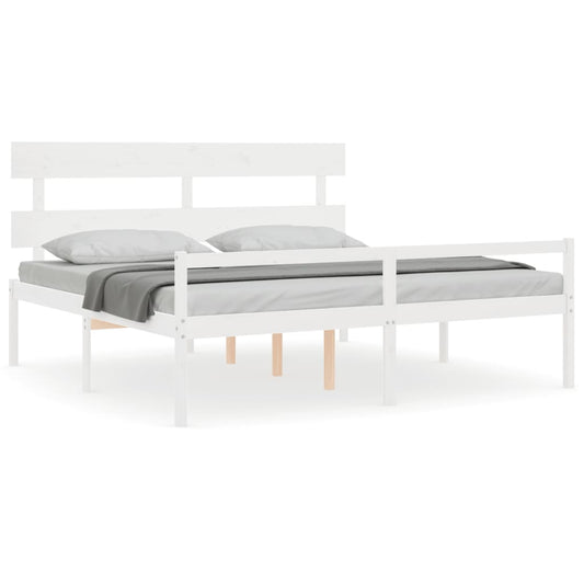 Senior Bed without Mattress White Super King Size Solid Wood