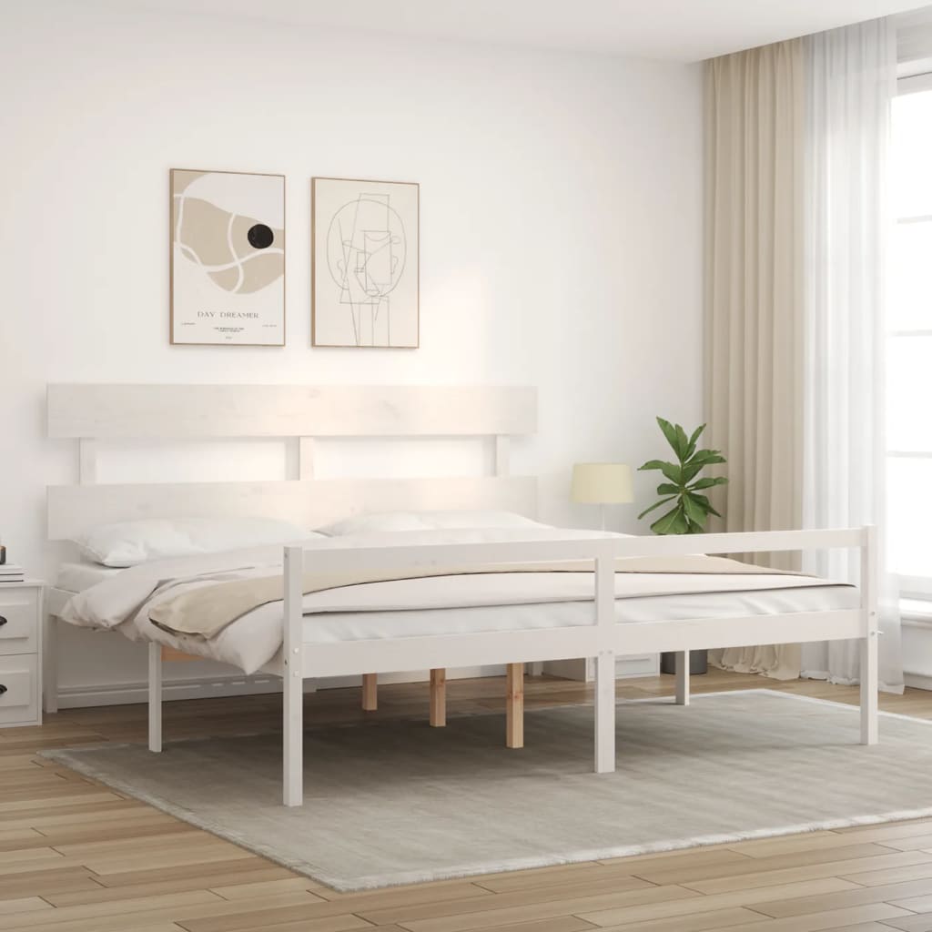 Senior Bed without Mattress White 200x200 cm Solid Wood