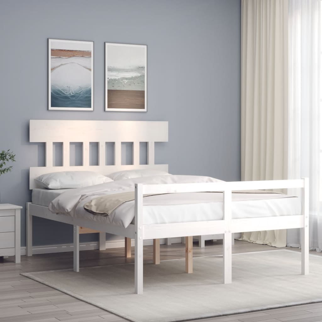 Senior Bed without Mattress White 140x190 cm Solid Wood