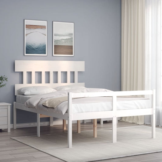 Senior Bed without Mattress White 140x190 cm Solid Wood