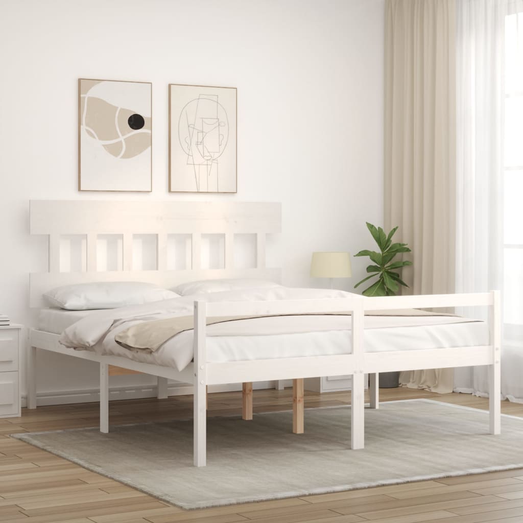 Senior Bed without Mattress White 160x200 cm Solid Wood