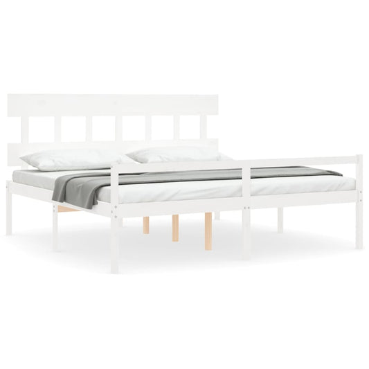 Senior Bed without Mattress White Super King Size Solid Wood