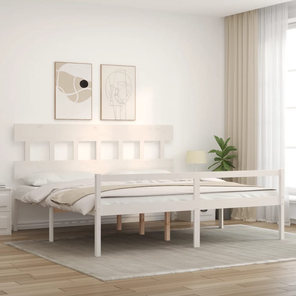 Senior Bed without Mattress White 200x200 cm Solid Wood