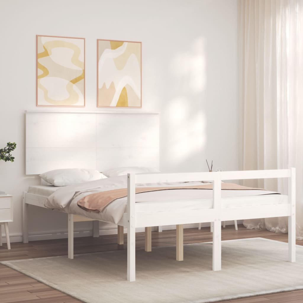 Senior Bed without Mattress White Small Double Solid Wood