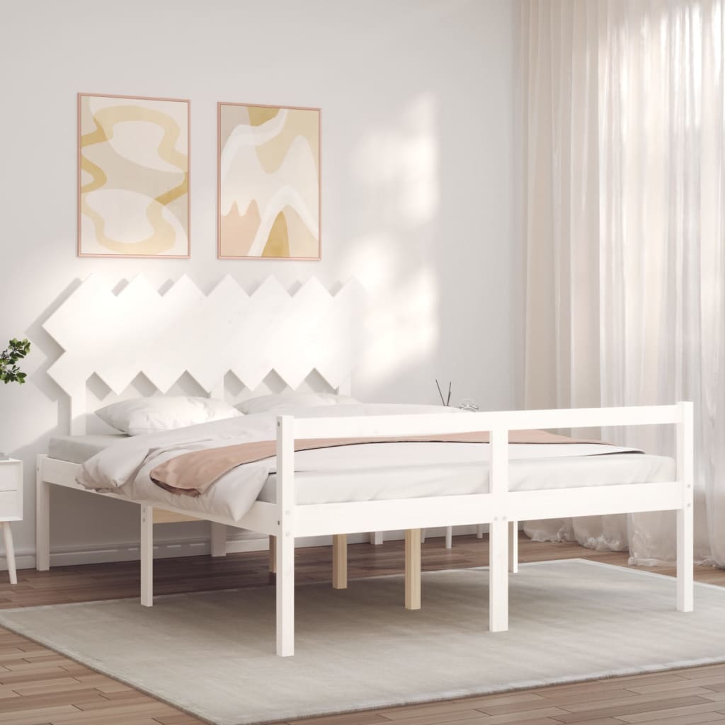Senior Bed without Mattress White 140x190 cm Solid Wood