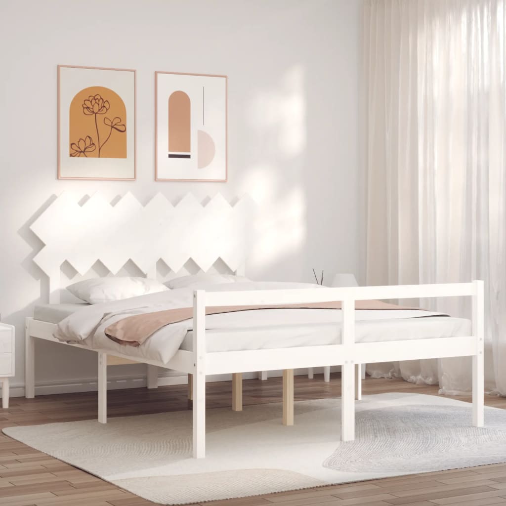 Senior Bed without Mattress White 140x190 cm Solid Wood