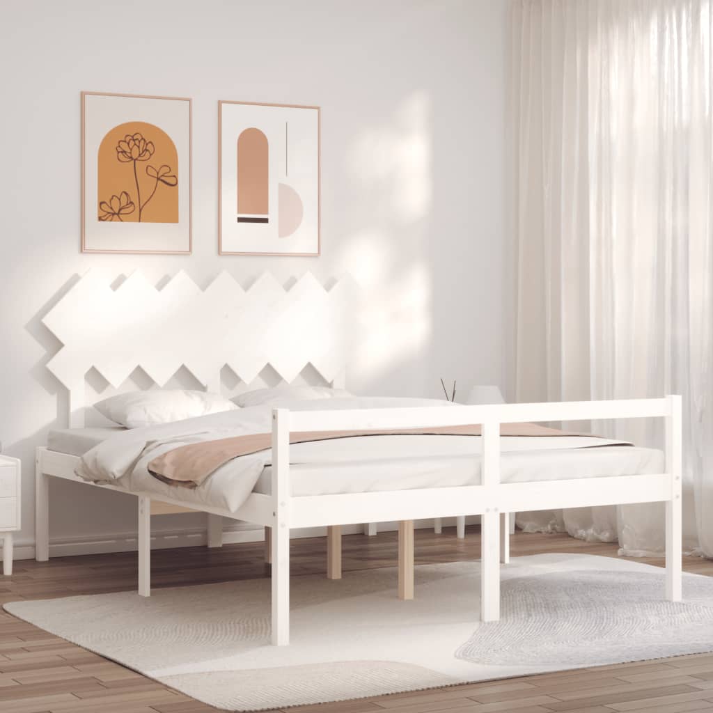 Senior Bed without Mattress White 140x200 cm Solid Wood