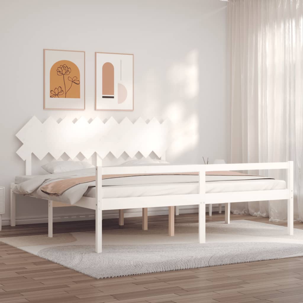 Senior Bed without Mattress White 200x200 cm Solid Wood