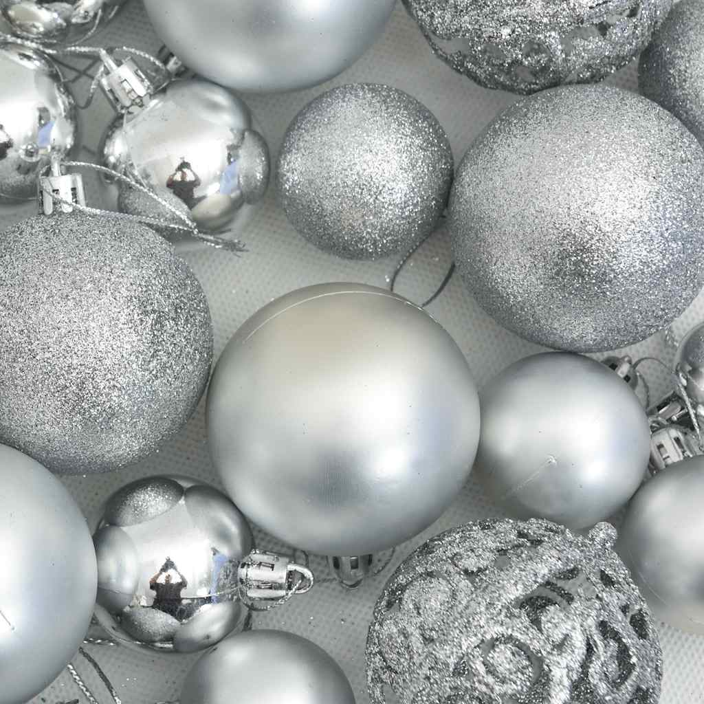 111 Piece Christmas Bauble Set Silver Polystyrene