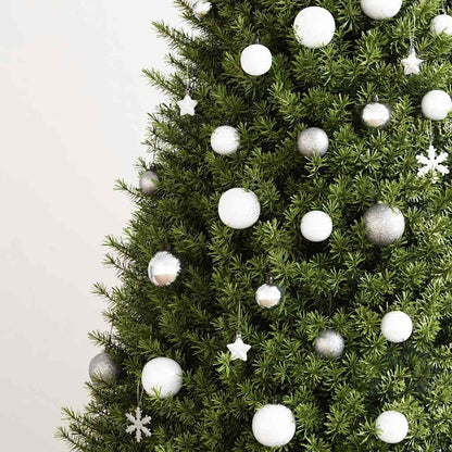 111 Piece Christmas Bauble Set White and Grey Polystyrene