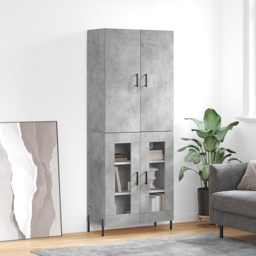 Highboard Concrete Grey 69.5x34x180 cm Engineered Wood