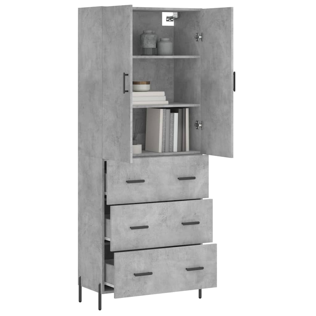 Highboard Concrete Grey 69.5x34x180 cm Engineered Wood