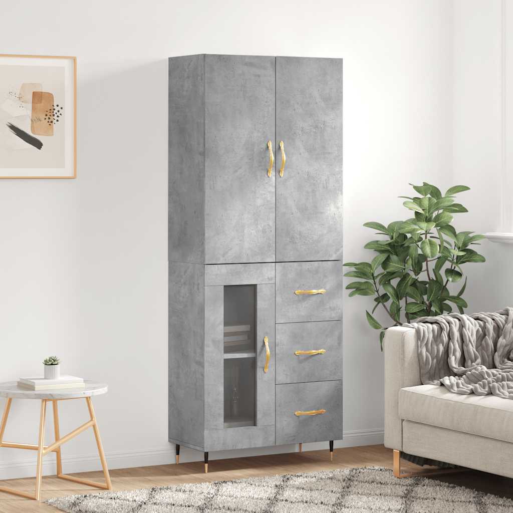 Highboard Concrete Grey 69.5x34x180 cm Engineered Wood