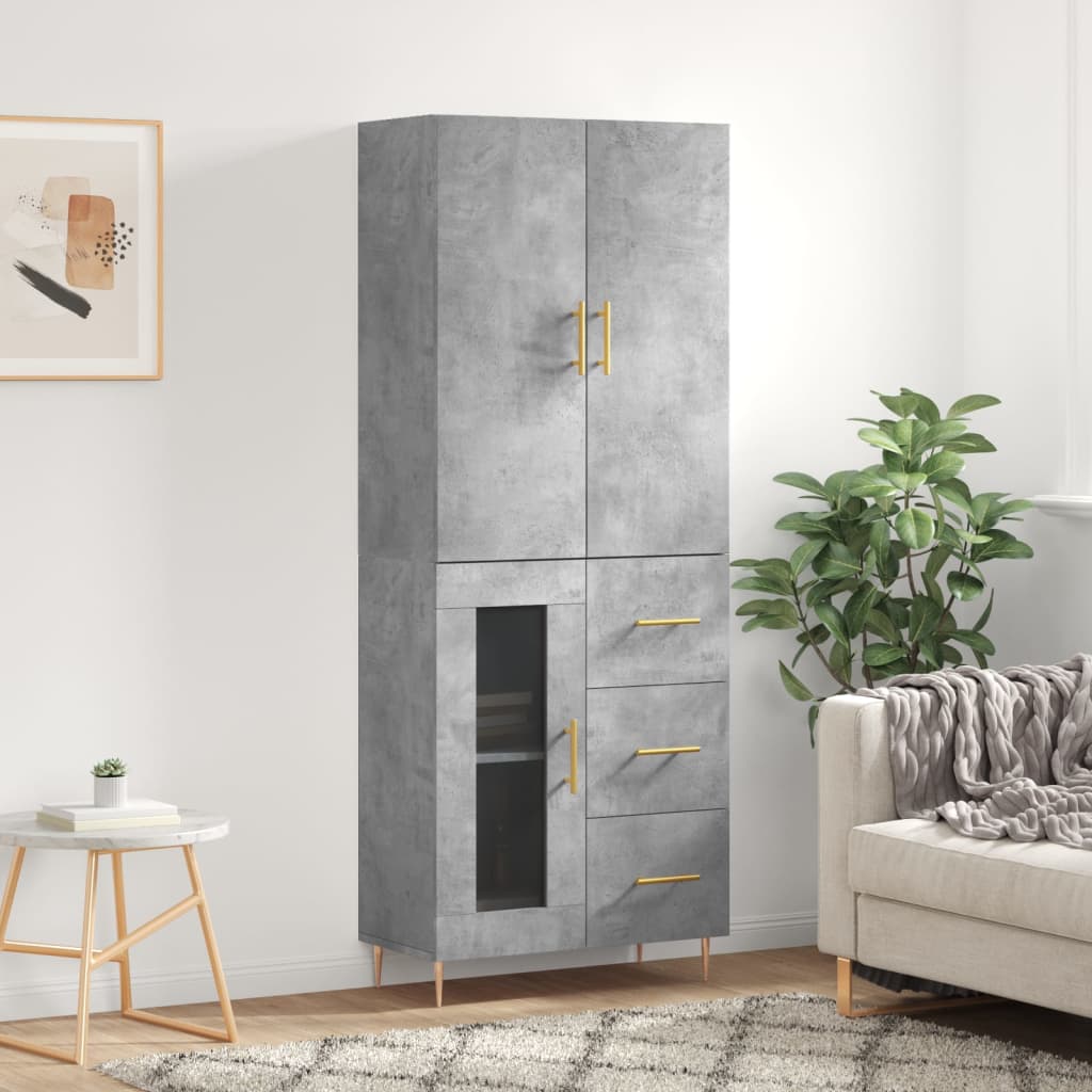 Highboard Concrete Grey 69.5x34x180 cm Engineered Wood