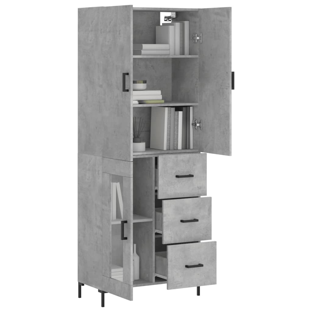 Highboard Concrete Grey 69.5x34x180 cm Engineered Wood