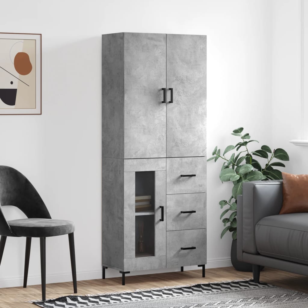 Highboard Concrete Grey 69.5x34x180 cm Engineered Wood