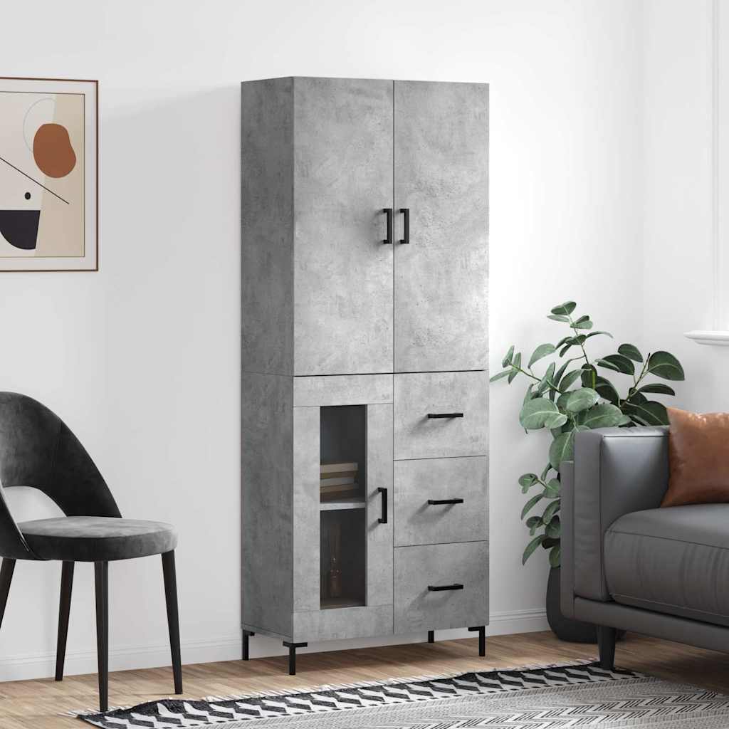 Highboard Concrete Grey 69.5x34x180 cm Engineered Wood