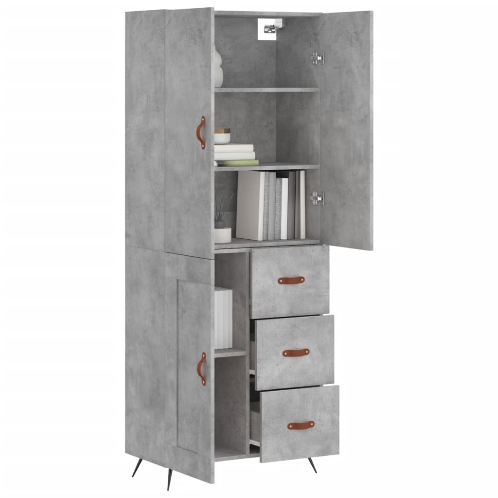 Highboard Concrete Grey 69.5x34x180 cm Engineered Wood