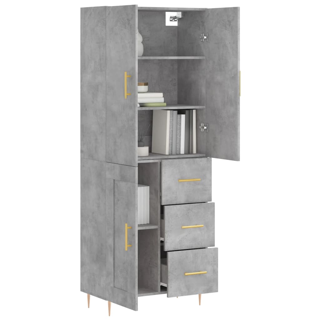 Highboard Concrete Grey 69.5x34x180 cm Engineered Wood