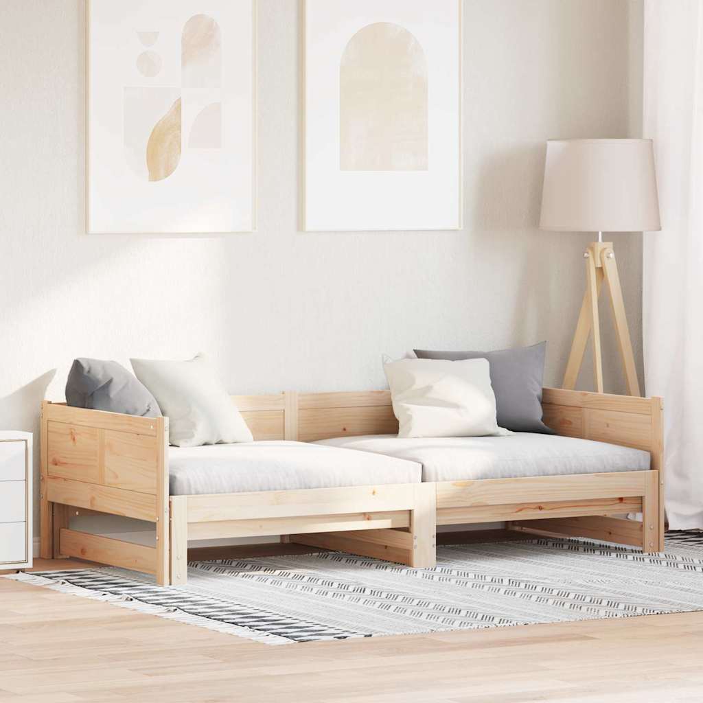 Pull-out Day Bed Brown 203.5 x 184 x 56.5 cm Solid Pine Wood
