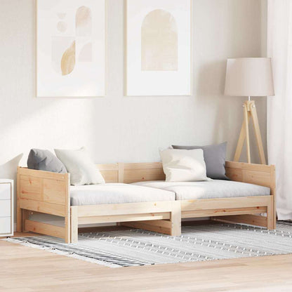 Pull-out Day Bed Brown 203.5 x 184 x 56.5 cm Solid Pine Wood