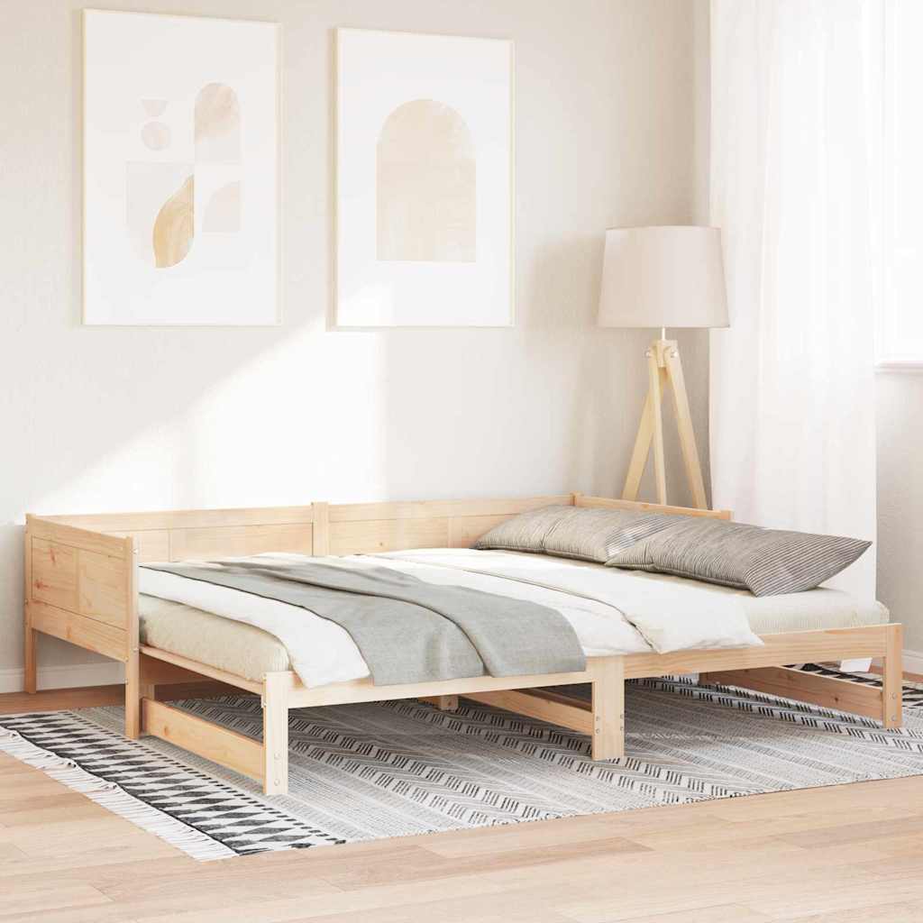 Pull-out Day Bed Brown 203.5 x 184 x 56.5 cm Solid Pine Wood