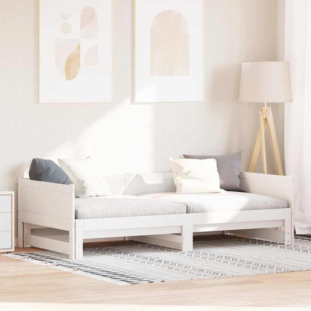 Pull-out Day Bed White 203.5 x 184 x 56.5 cm Solid Pine Wood