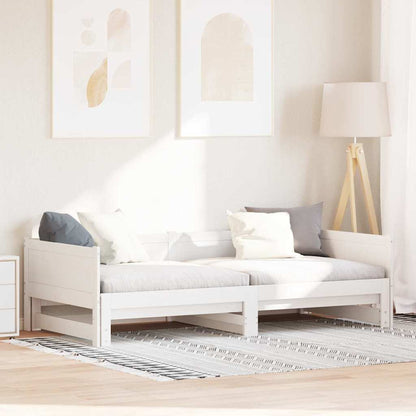 Pull-out Day Bed White 203.5 x 184 x 56.5 cm Solid Pine Wood
