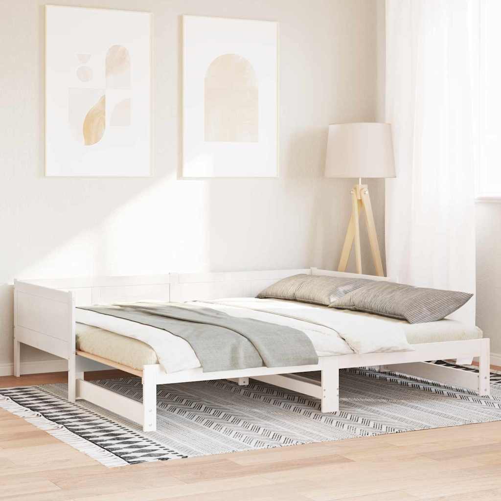 Pull-out Day Bed White 203.5 x 184 x 56.5 cm Solid Pine Wood