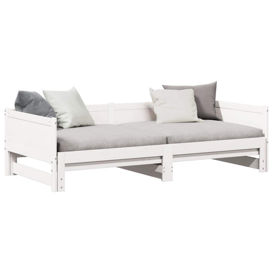 Pull-out Day Bed White 203.5 x 184 x 56.5 cm Solid Pine Wood