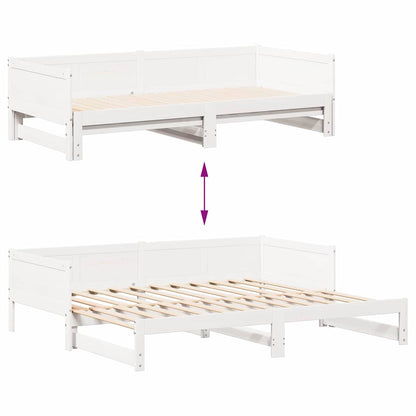 Pull-out Day Bed White 203.5 x 184 x 56.5 cm Solid Pine Wood