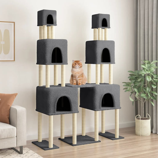 Cat Tree with Sisal Scratching Posts Dark Grey 199 cm