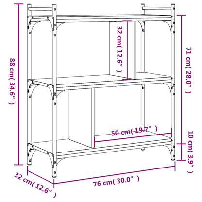Bookcase 3-Tier Grey Sonoma 76x32x88 cm Engineered Wood