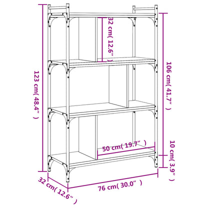 Bookcase 4-Tier Smoked Oak 76x32x123 cm Engineered Wood