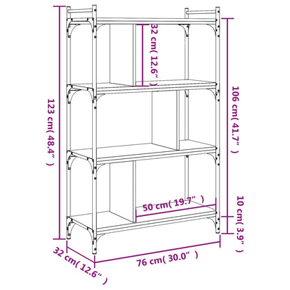 Bookcase 4-Tier Grey Sonoma 76x32x123 cm Engineered Wood