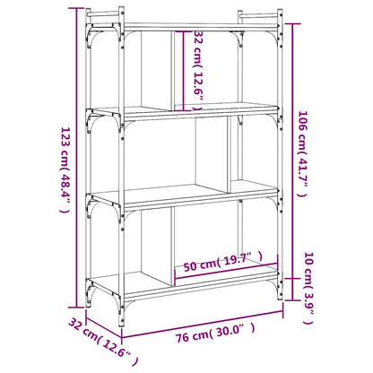 Bookcase 4-Tier Brown Oak 76x32x123 cm Engineered Wood