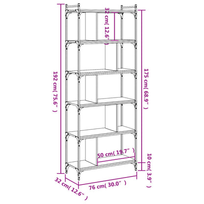 Bookcase 6-Tier Smoked Oak 76x32x192 cm Engineered Wood