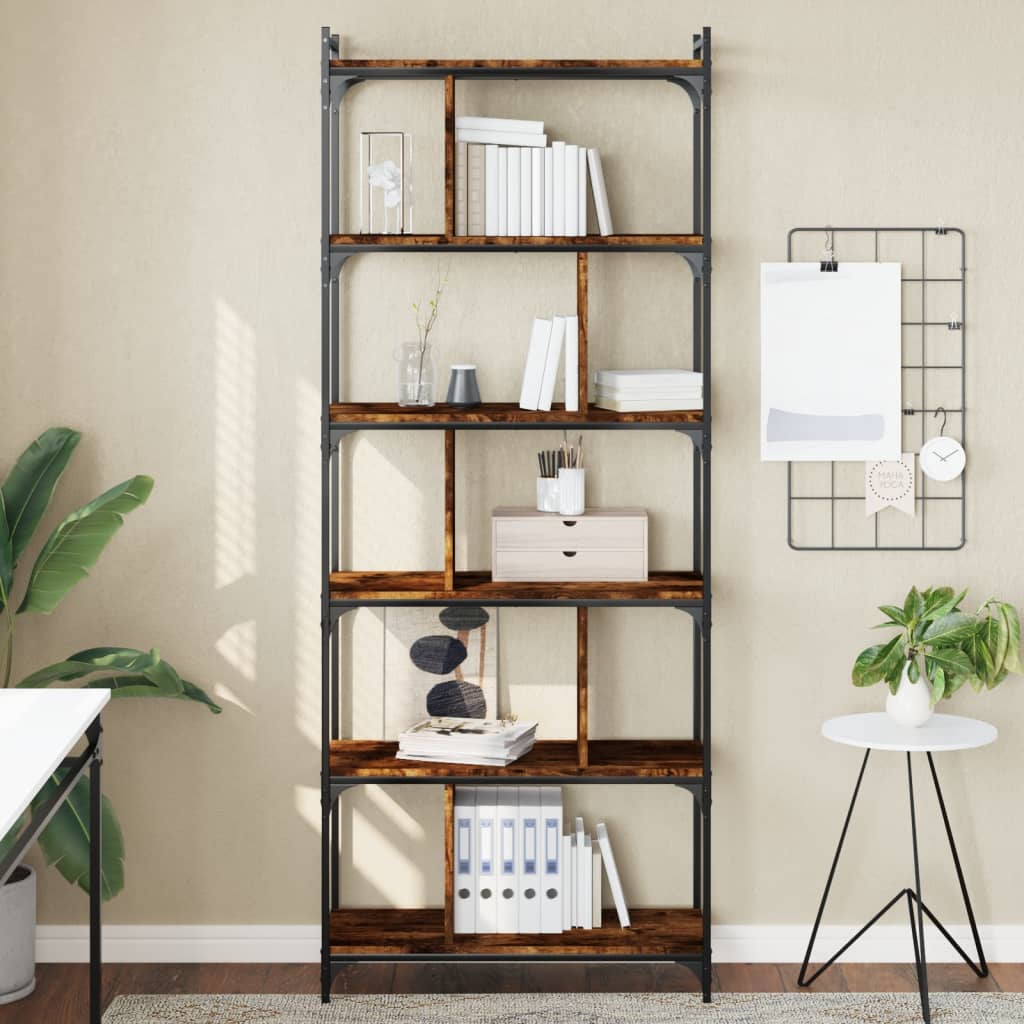 Bookcase 6-Tier Smoked Oak 76x32x192 cm Engineered Wood