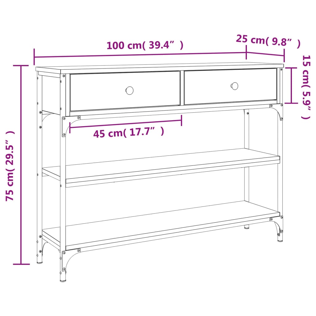 Console Table Smoked Oak 100x25x75 cm Engineered Wood