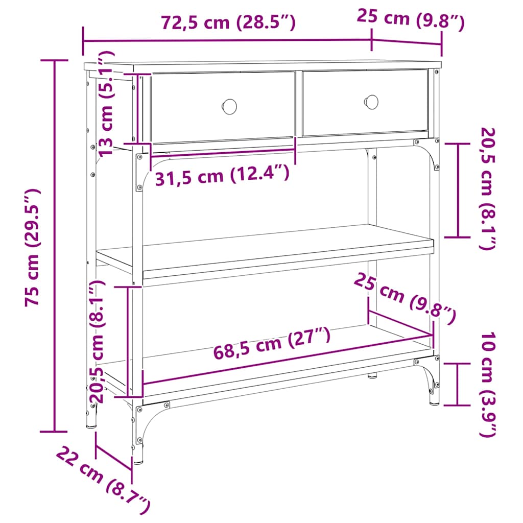 Console Table Smoked Oak 72,5x25x75 cm Engineered Wood